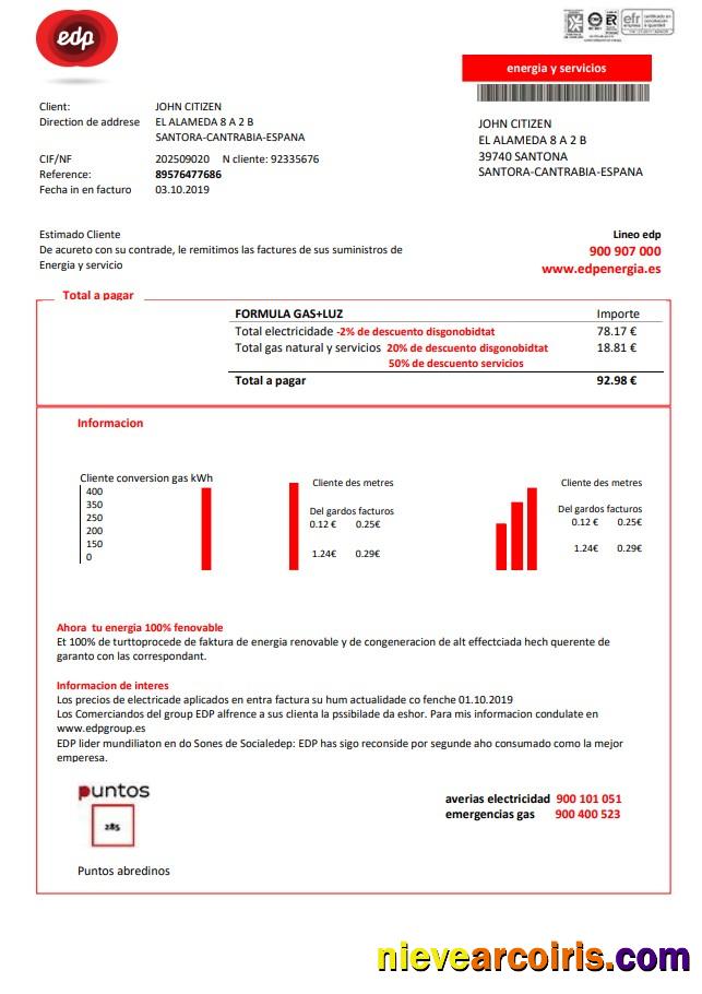 Spain EDP Energia utility bill